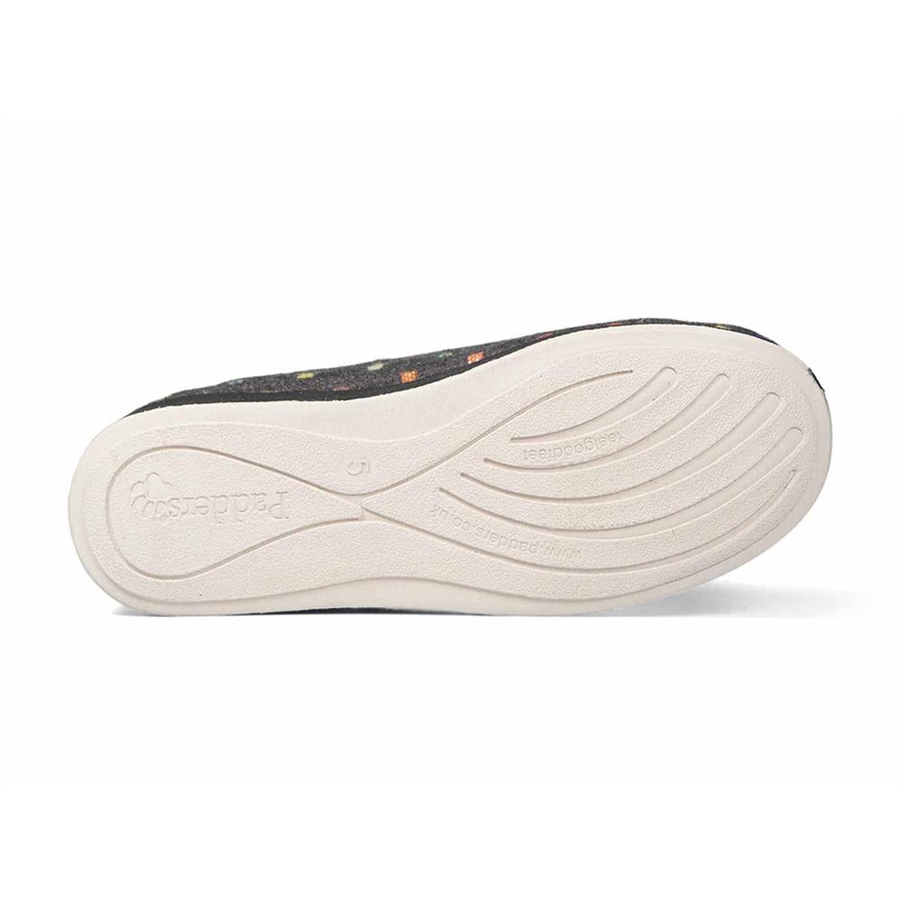 Padders Ladies Slippers 2E Fit Vulcanised CAMILLA - CHARCOAL WOVEN SPOT