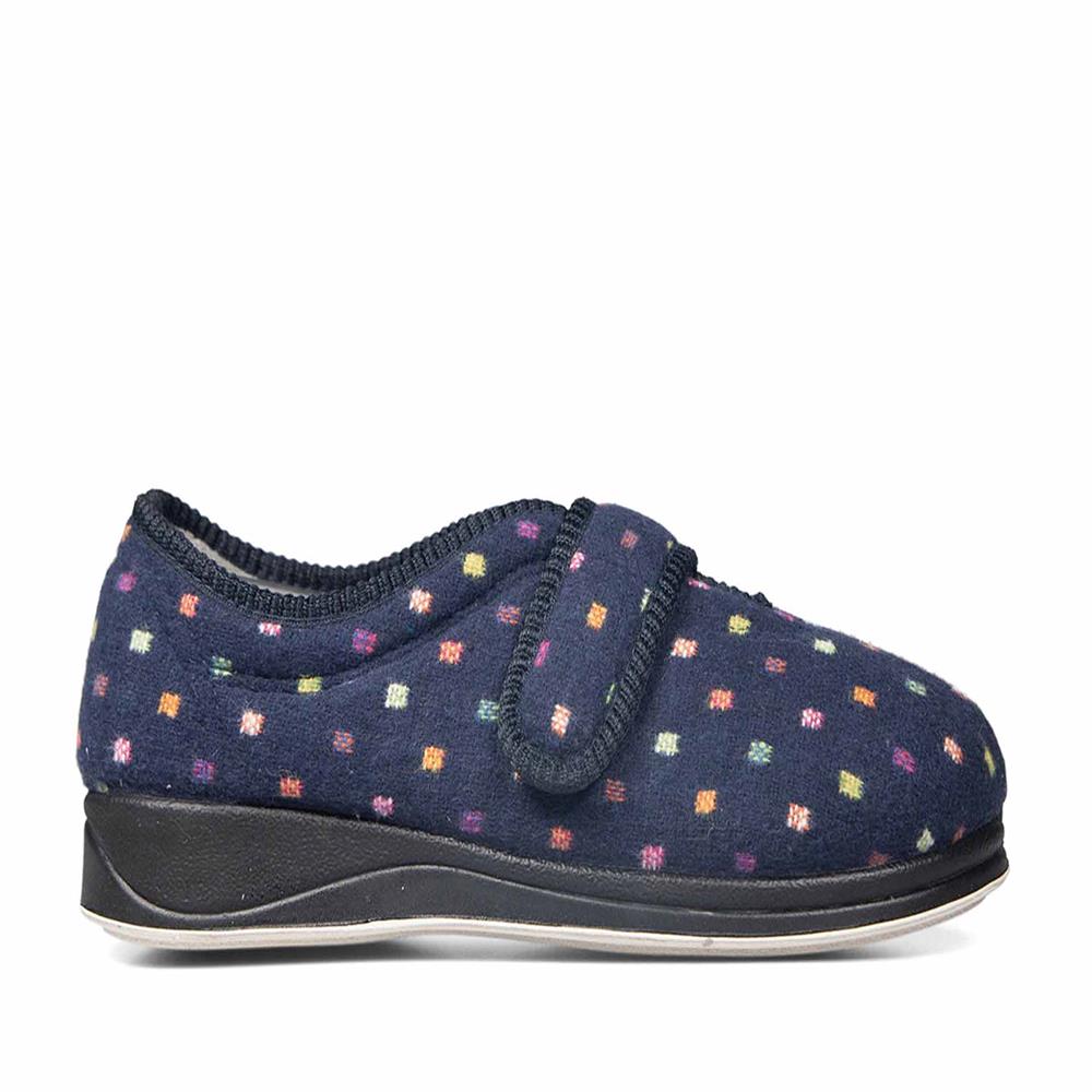 Padders Ladies Slippers 2E Fit Vulcanised CAMILLA - Navy Woven Spot