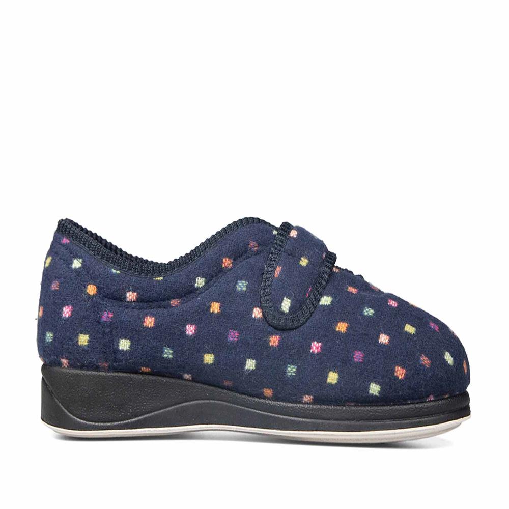Padders Ladies Slippers 2E Fit Vulcanised CAMILLA - Navy Woven Spot