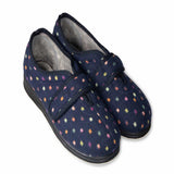 Padders Ladies Slippers 2E Fit Vulcanised CAMILLA - Navy Woven Spot