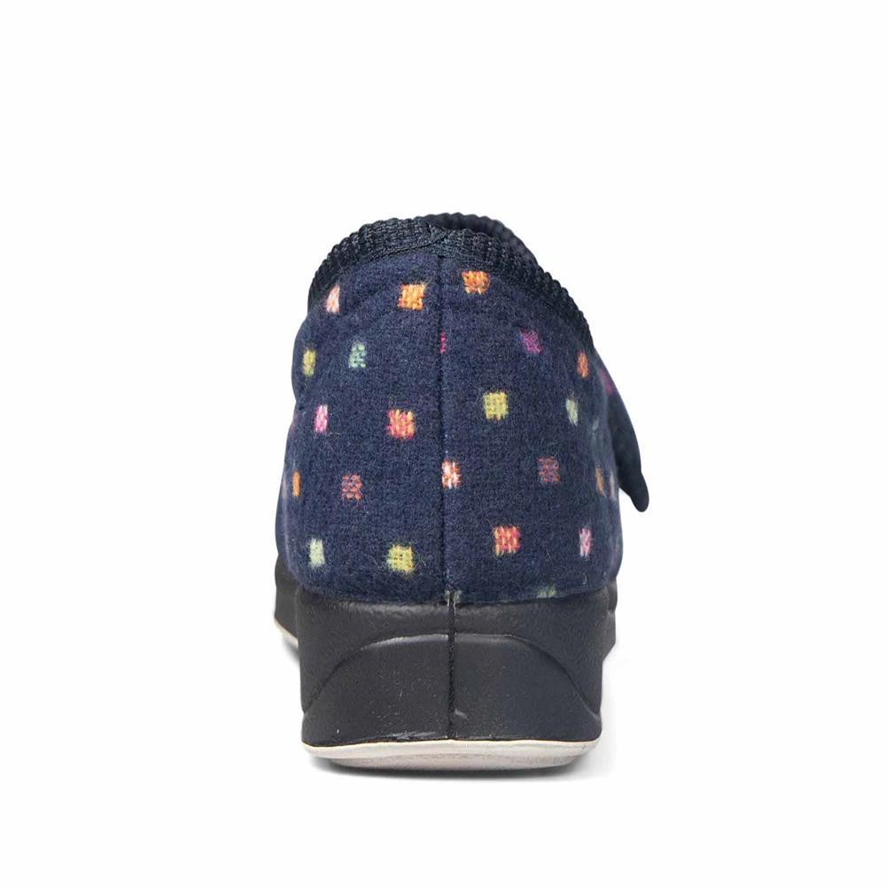 Padders Ladies Slippers 2E Fit Vulcanised CAMILLA - Navy Woven Spot