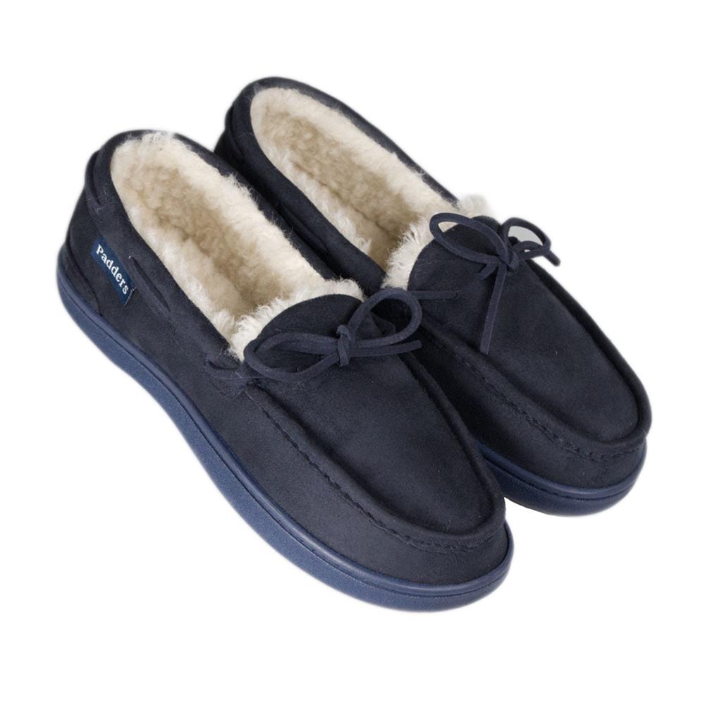 Padders Mens Slippers G Fit Side Stitched Washable CAYENNE - Navy Microsuede