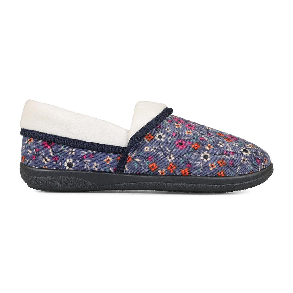 Padders Ladies Slippers 2E Fit DM Construction MELLOW - Denim Floral Cord