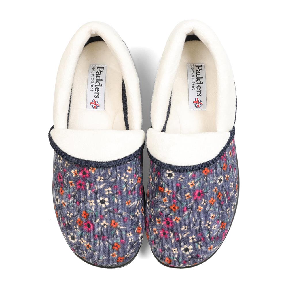 Padders Ladies Slippers 2E Fit DM Construction MELLOW - Denim Floral Cord