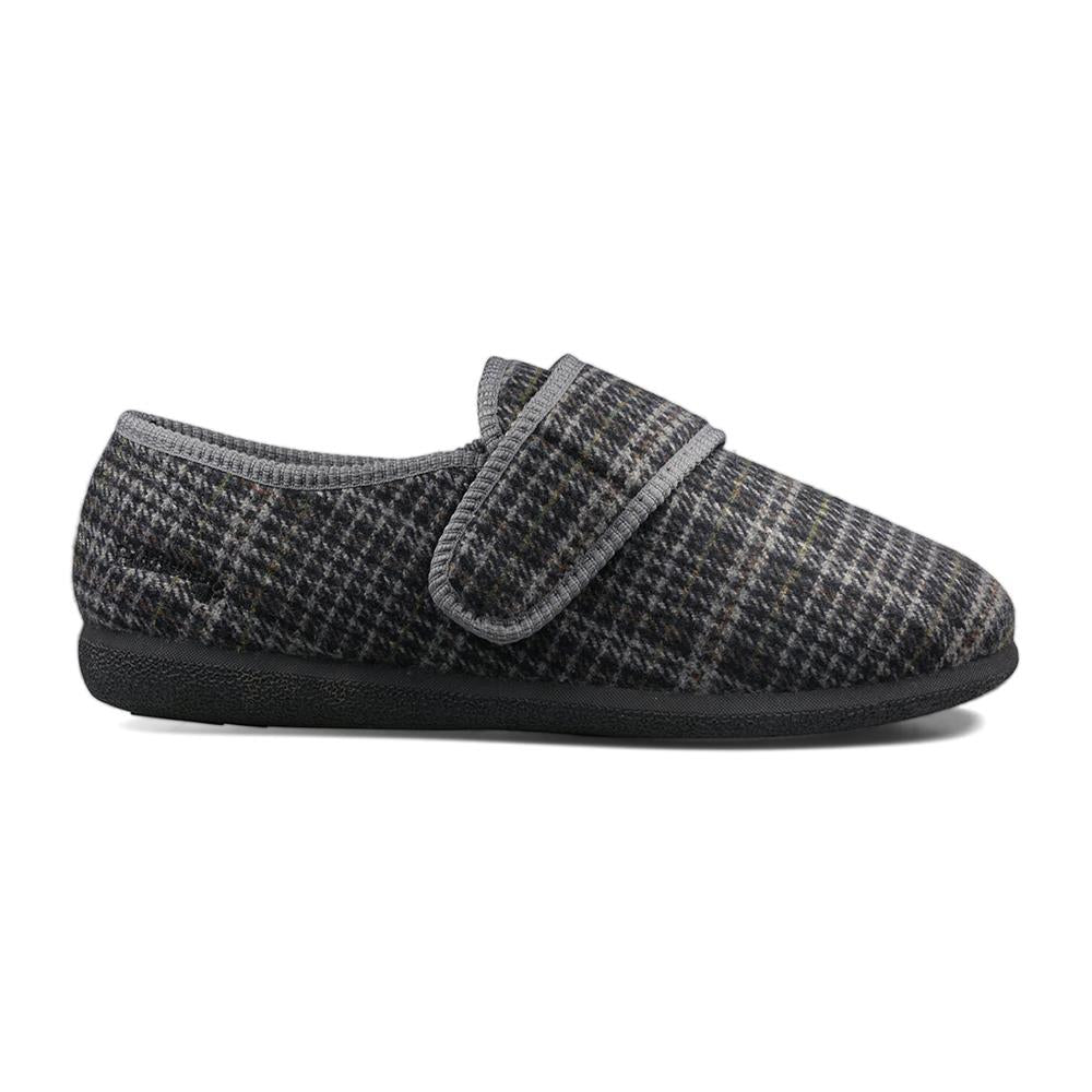 Padders+ Mens Slippers Dual Fit K/L OLIVER - BLACK MIXED CHECK
