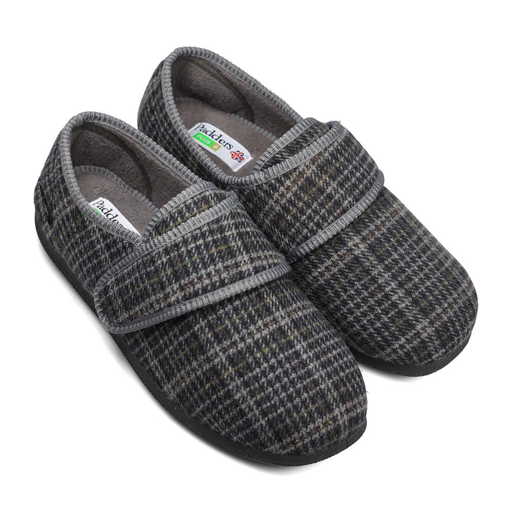 Padders+ Mens Slippers Dual Fit K/L OLIVER - BLACK MIXED CHECK
