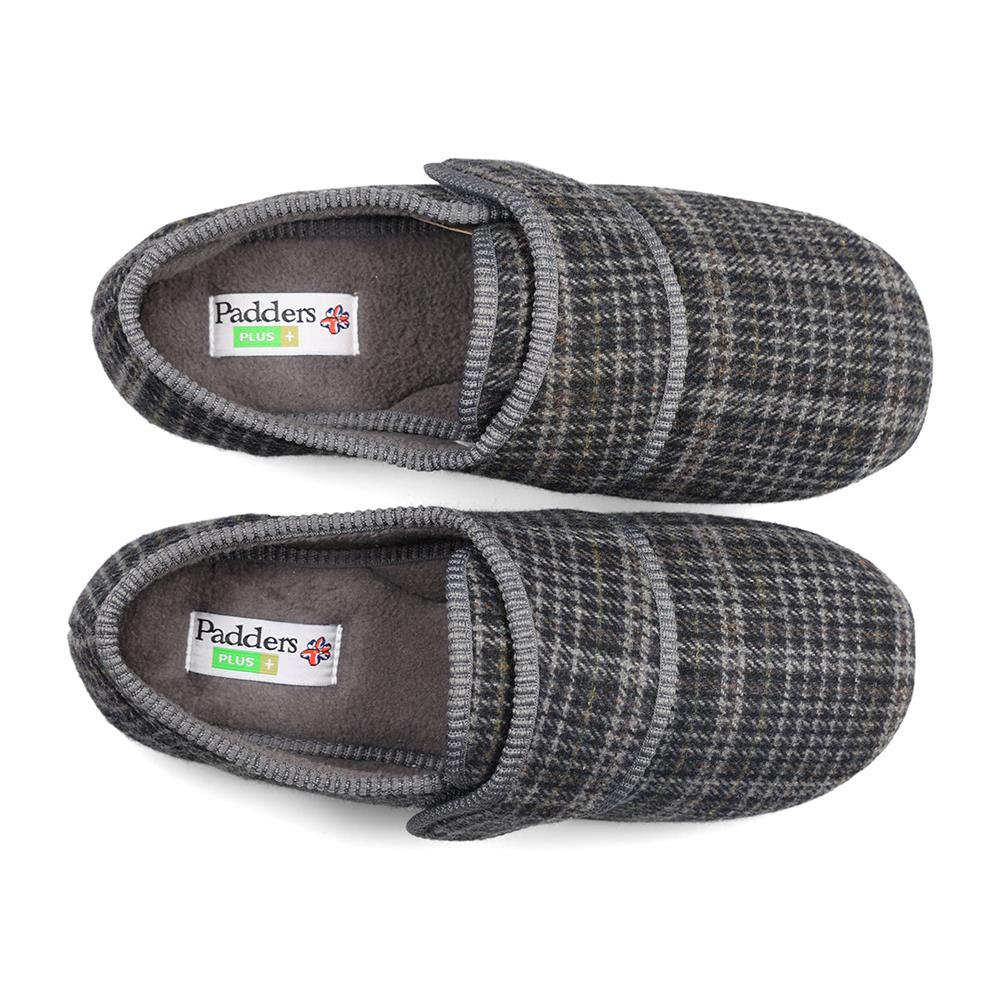Padders+ Mens Slippers Dual Fit K/L OLIVER - BLACK MIXED CHECK