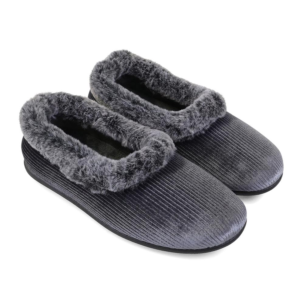 Padders Ladies Dual Fit Slippers 2E/3E SHAE - Grey Sparkle Cord
