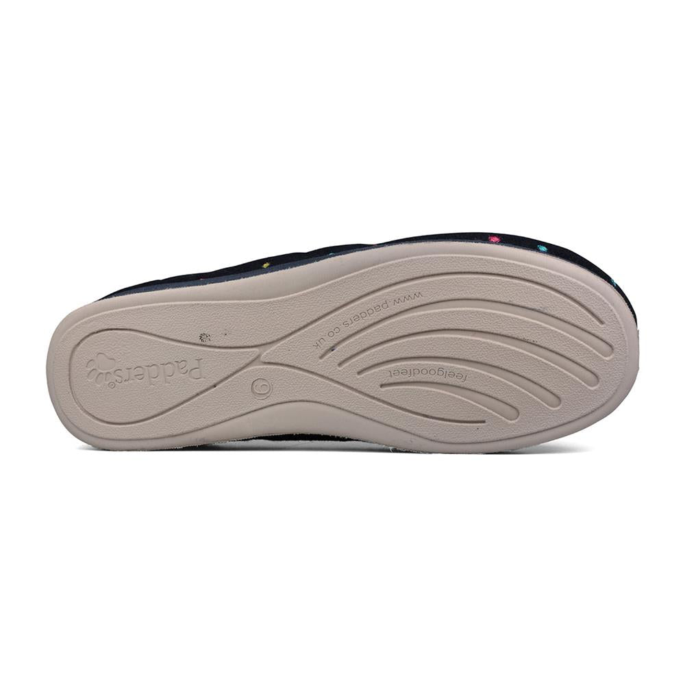 Padders Ladies Slippers 2E Fit Vulcanised REPOSE - Navy Woven Spot