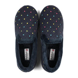 Padders Ladies Slippers 2E Fit Vulcanised REPOSE - Navy Woven Spot