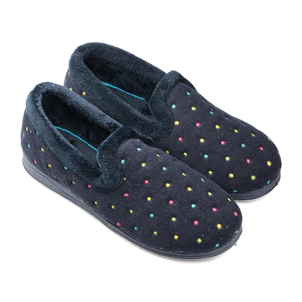 Padders Ladies Slippers 2E Fit Vulcanised REPOSE - Navy Woven Spot