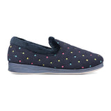 Padders Ladies Slippers 2E Fit Vulcanised REPOSE - Navy Woven Spot