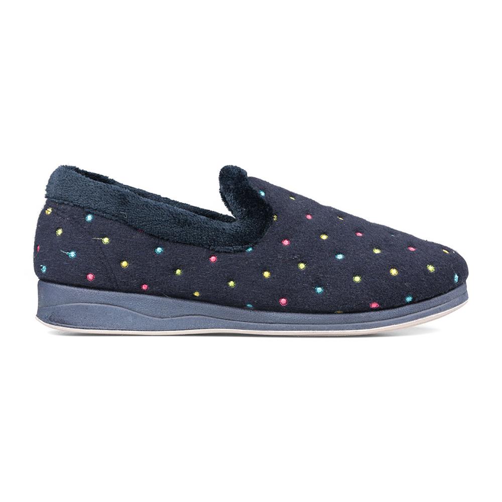 Padders Ladies Slippers 2E Fit Vulcanised REPOSE - Navy Woven Spot