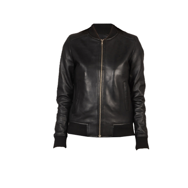 Women's Biker Bomber Leather Jacket | Black