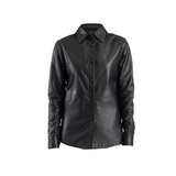 Women's Leather Shirt Collar Leather Jacket | Black