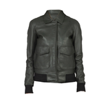Women's Pure Bomber Leather Jacket | Green