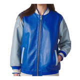 Women's Varsity Leather Suede Bomber Jacket | Blue