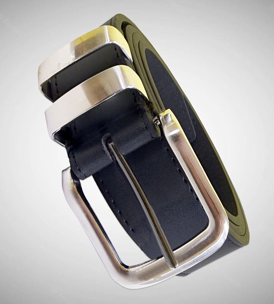 DUKE LONDON DOUBLE METAL LOOP FASHION BELT IN STITCHED BONDED LEATHER (KS126S) 3.5CM WIDE IN WAIST SIZE 42 TO 64
