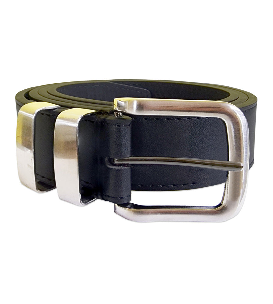 DUKE LONDON DOUBLE METAL LOOP FASHION BELT IN STITCHED BONDED LEATHER (KS126S) 3.5CM WIDE IN WAIST SIZE 42 TO 64