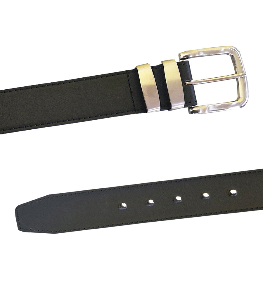DUKE LONDON DOUBLE METAL LOOP FASHION BELT IN STITCHED BONDED LEATHER (KS126S) 3.5CM WIDE IN WAIST SIZE 42 TO 64