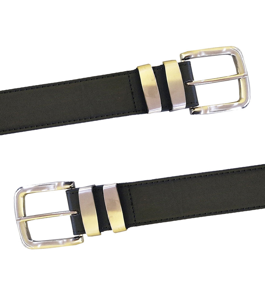 DUKE LONDON DOUBLE METAL LOOP FASHION BELT IN STITCHED BONDED LEATHER (KS126S) 3.5CM WIDE IN WAIST SIZE 42 TO 64