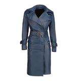 Womens Double Breasted Leather Trench Coat | Blue