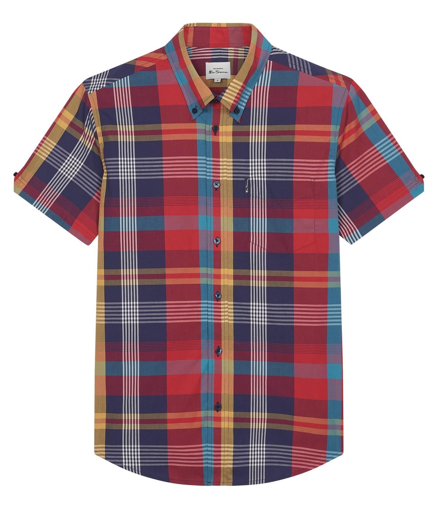 Ben Sherman Signature Large Madras Check Short Sleeve Shirt for Mens (0075938) in Scarlet, 2XL-5XL