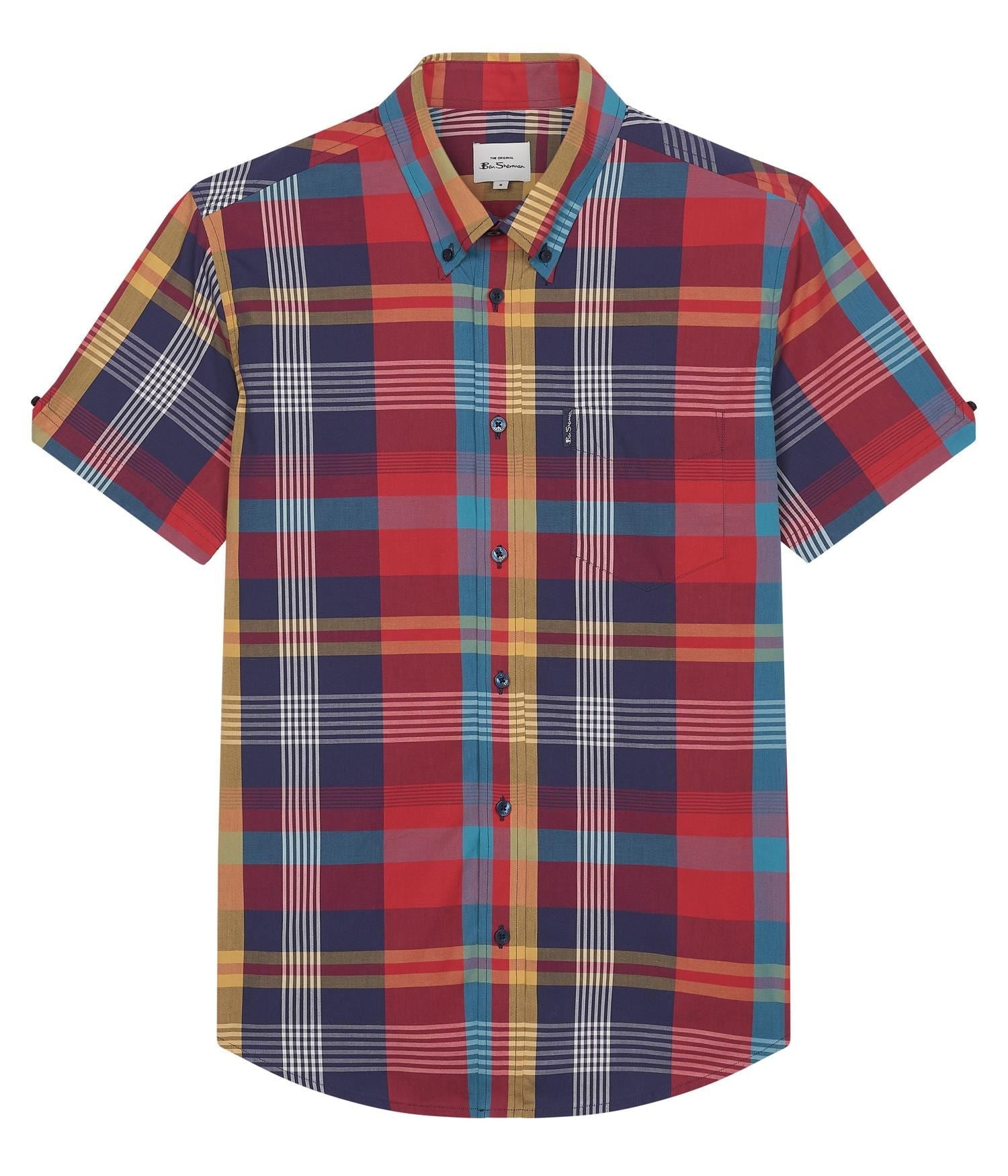 Ben Sherman Signature Large Madras Check Short Sleeve Shirt for Mens (0075938) in Scarlet, 2XL-5XL
