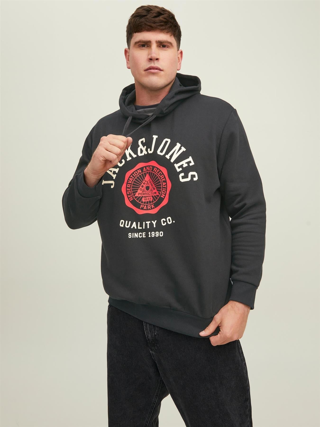 Jack & Jones Men's Plus Size Cotton Rich Pullover Hooded Top  Size XL To 6XL  Navy & Black