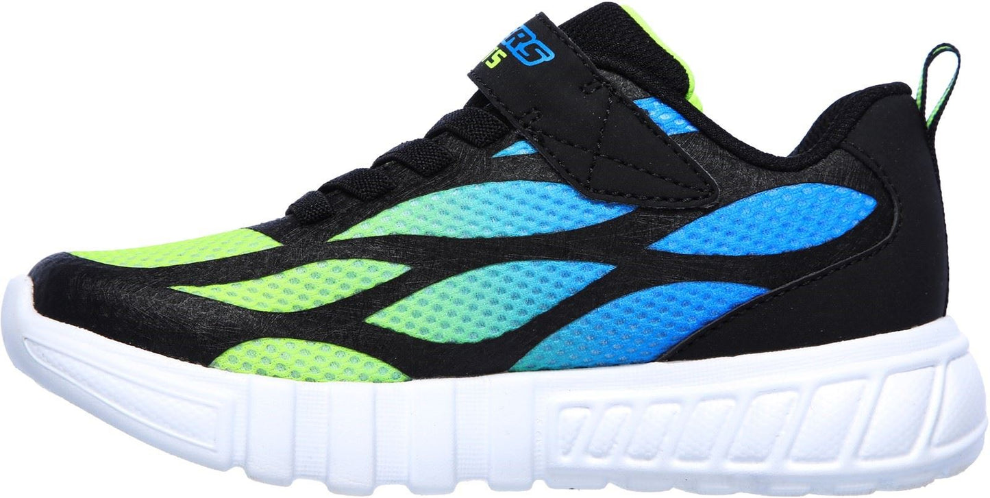 Skechers S Lights Flex-Glow Dezlo Touch Fastening Trainer Childrens Sports in Black/Blue/Lime