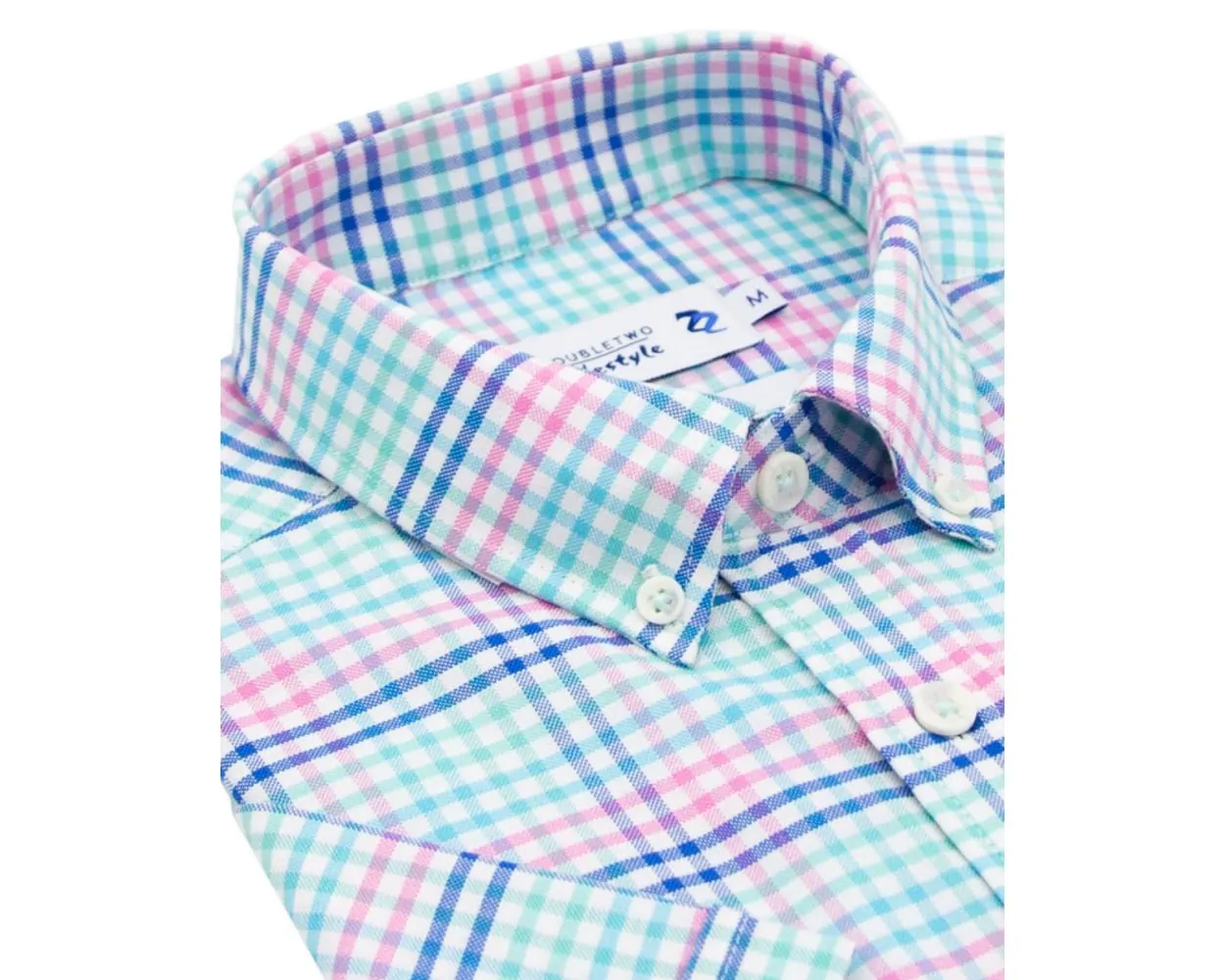 DOUBLE TWO MULTI-COLOURED GINGHAM CHECK SHORT SLEEVE SHIRT 2XL - 5XL