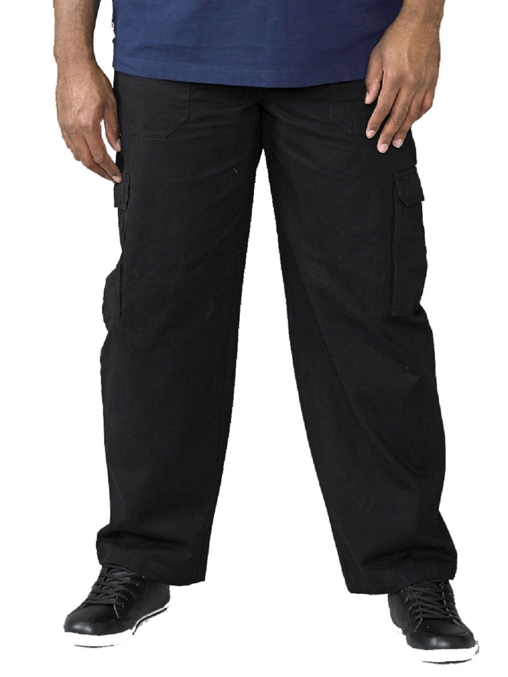Duke London Mens Big Size Relaxed Fit Pure Cotton Cargo/Combat Trousers in Black