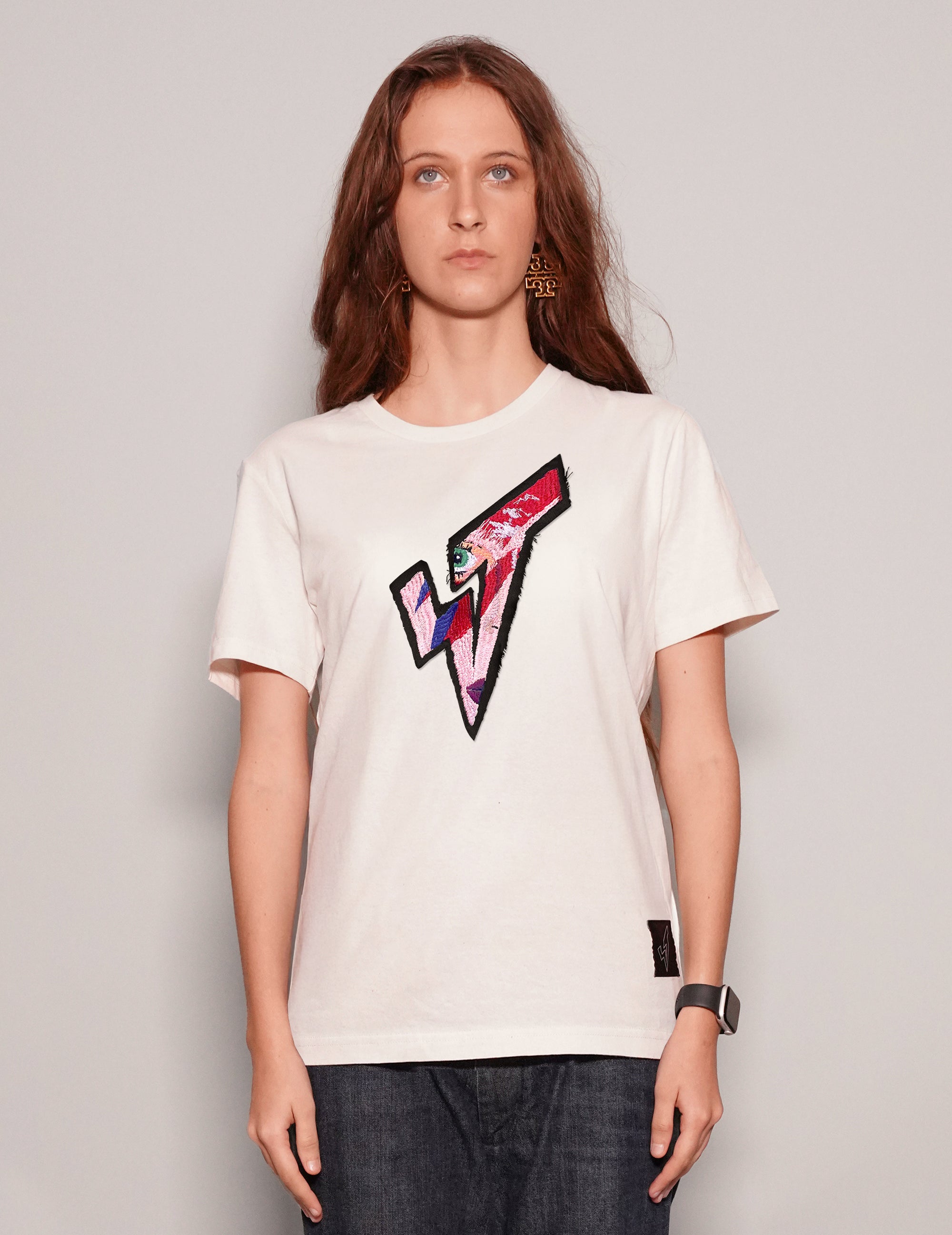 ST 'A Lad Insane' Embroidery Patch T-Shirt in White (Oversized Fit)