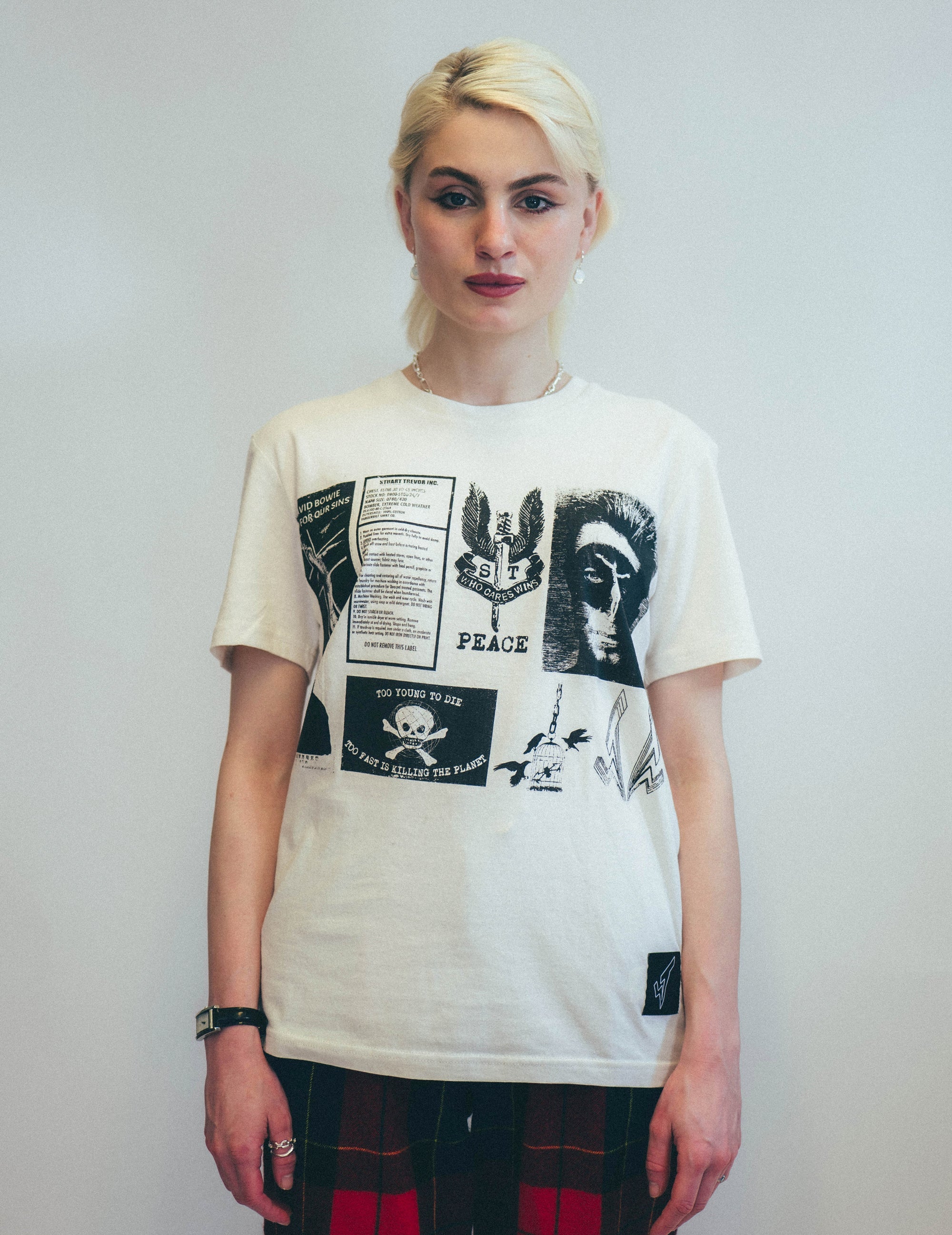 T-Shirt with Printed Patches in Ecru
