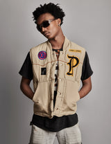 Patched Khaki Puffer Gilet