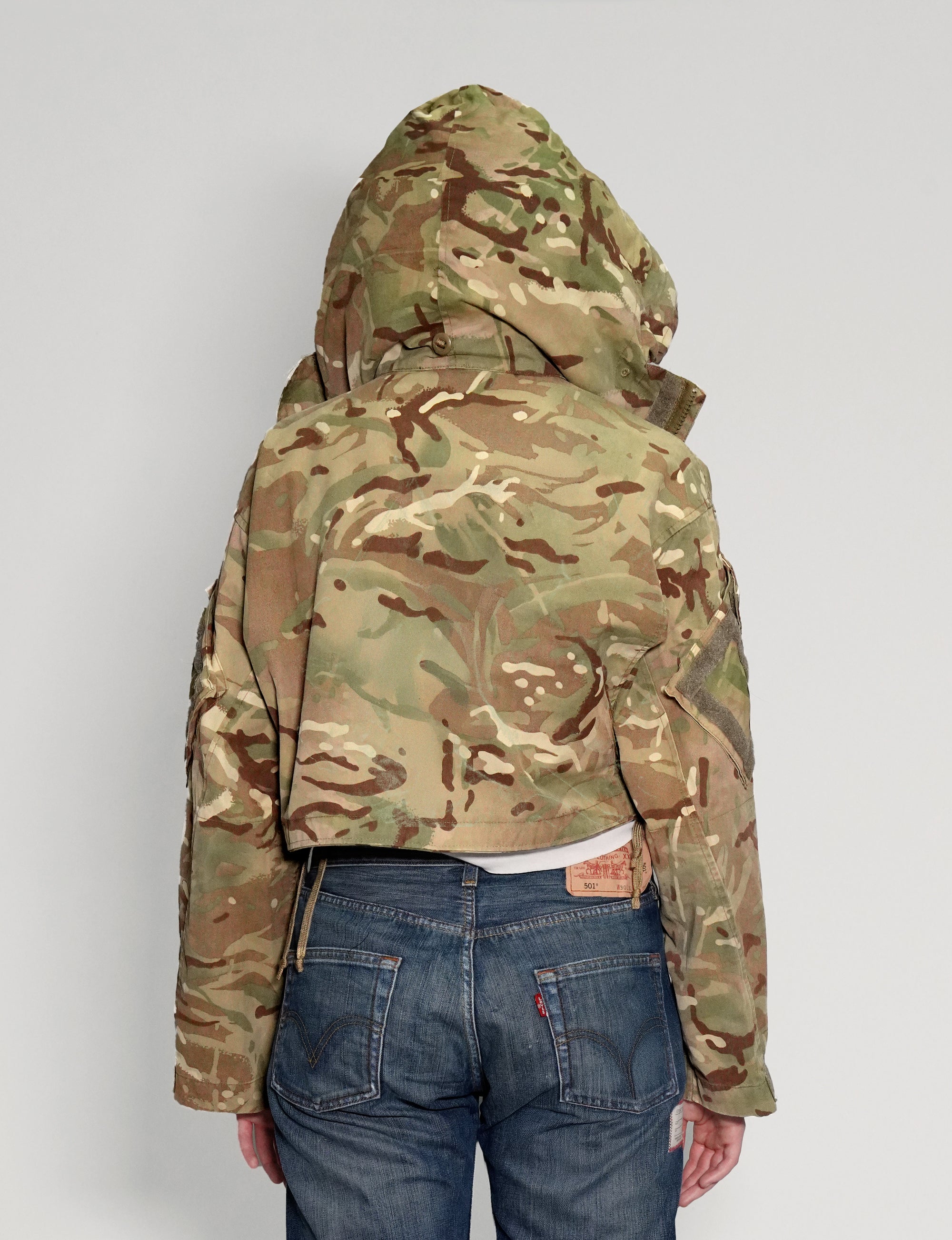 Cropped Hooded Smock Jacket in Desert Camo