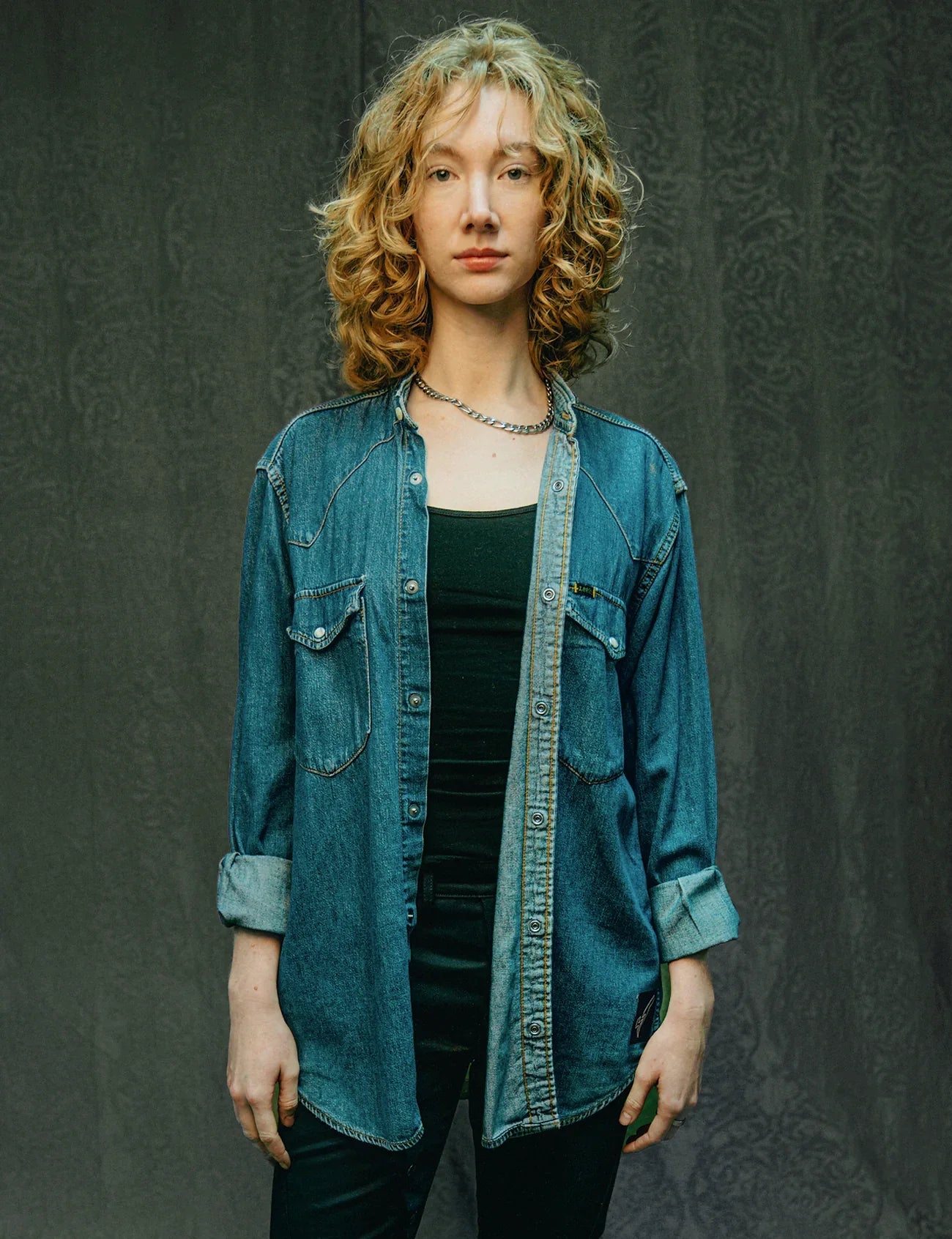 Party Back Shirt - Gold Sequin - Blue Denim