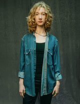 Party Back Shirt - Black Sequin - Blue Denim