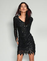 Hand Beaded and Sequinned Evening Dress - Black