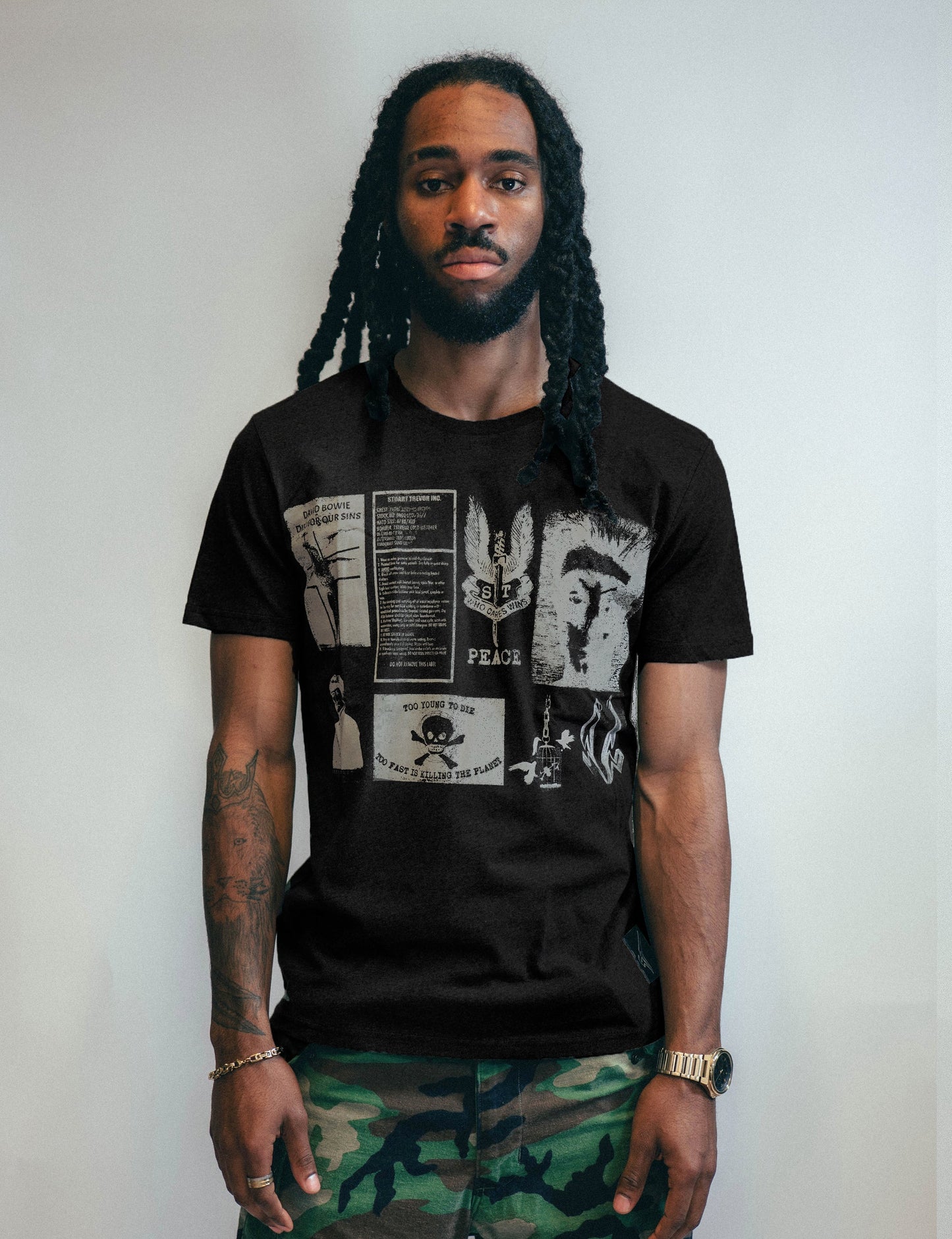 T-Shirt with Printed Patches in Black