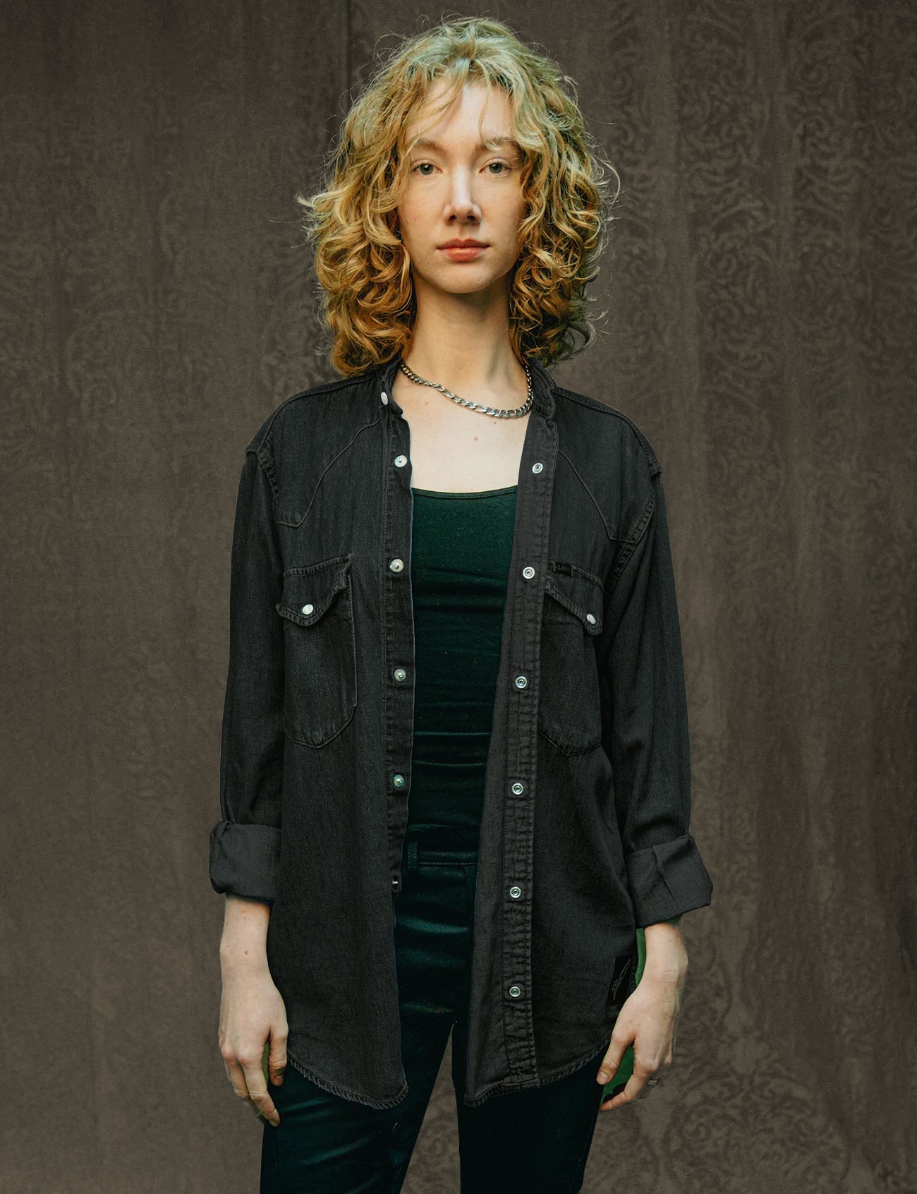 Party Back Shirt - Gold Sequin - Black Denim