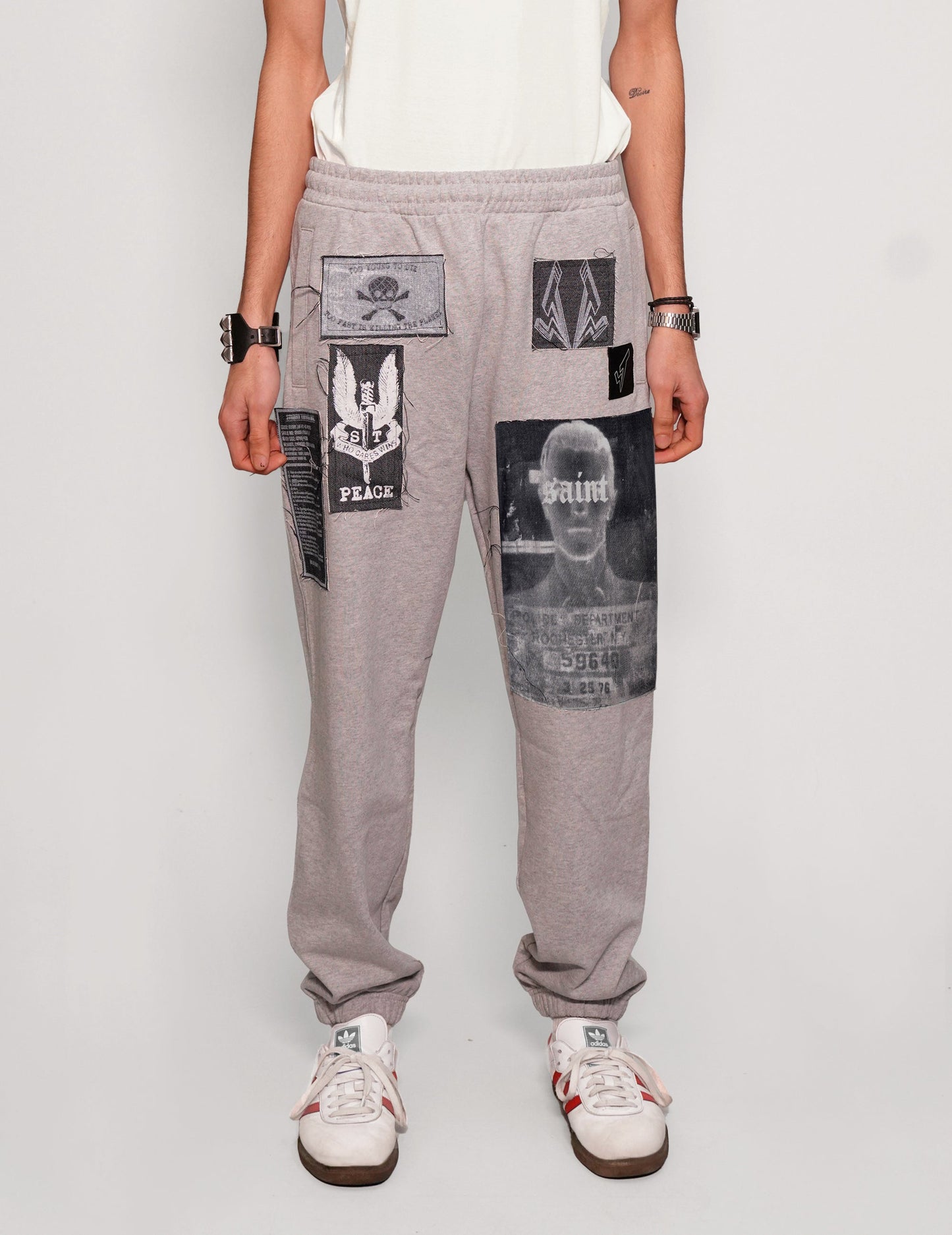 Multi-Patch Jogger Pants in Grey.