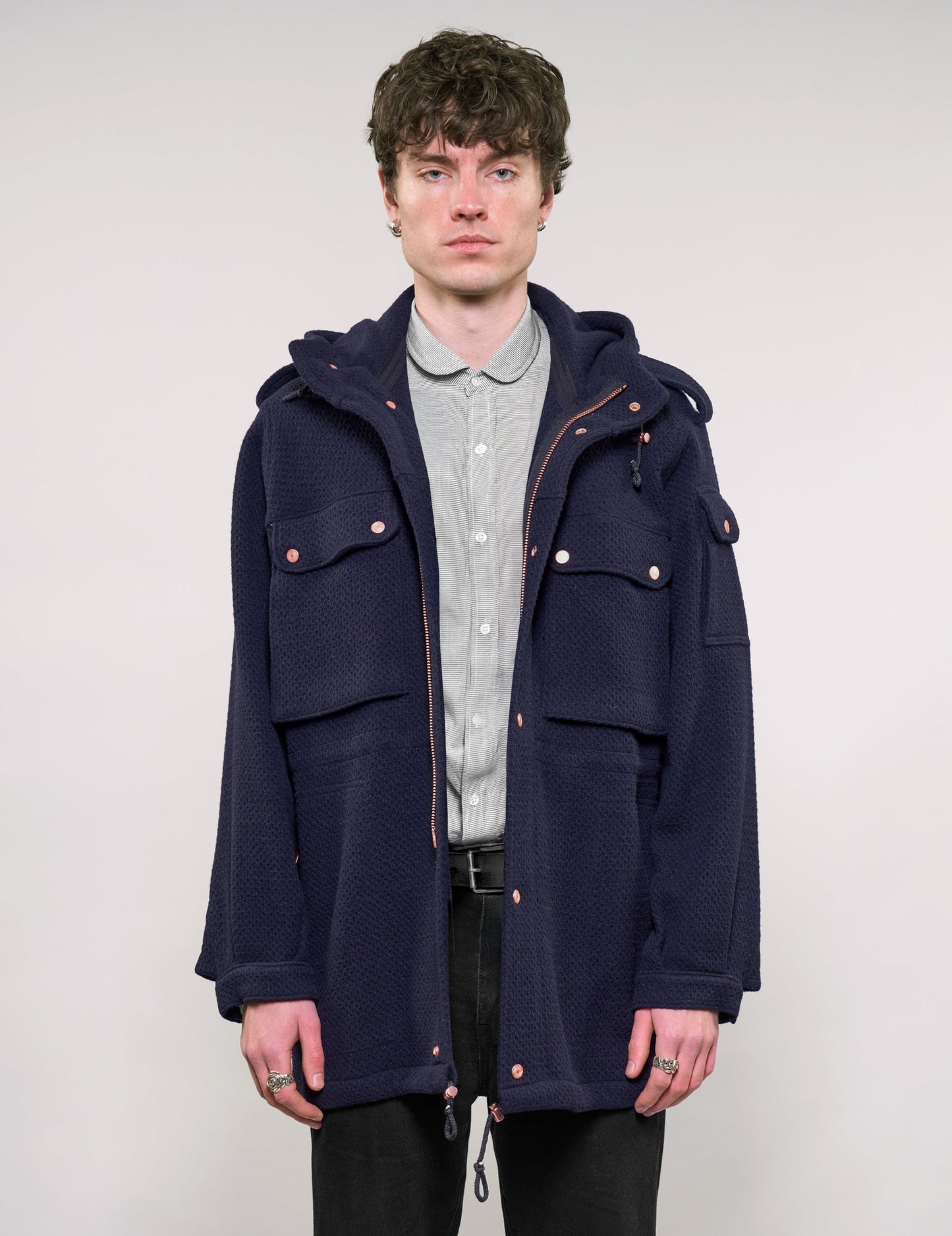 IMMORTAL Hooded Parka - Navy Waffle Texture