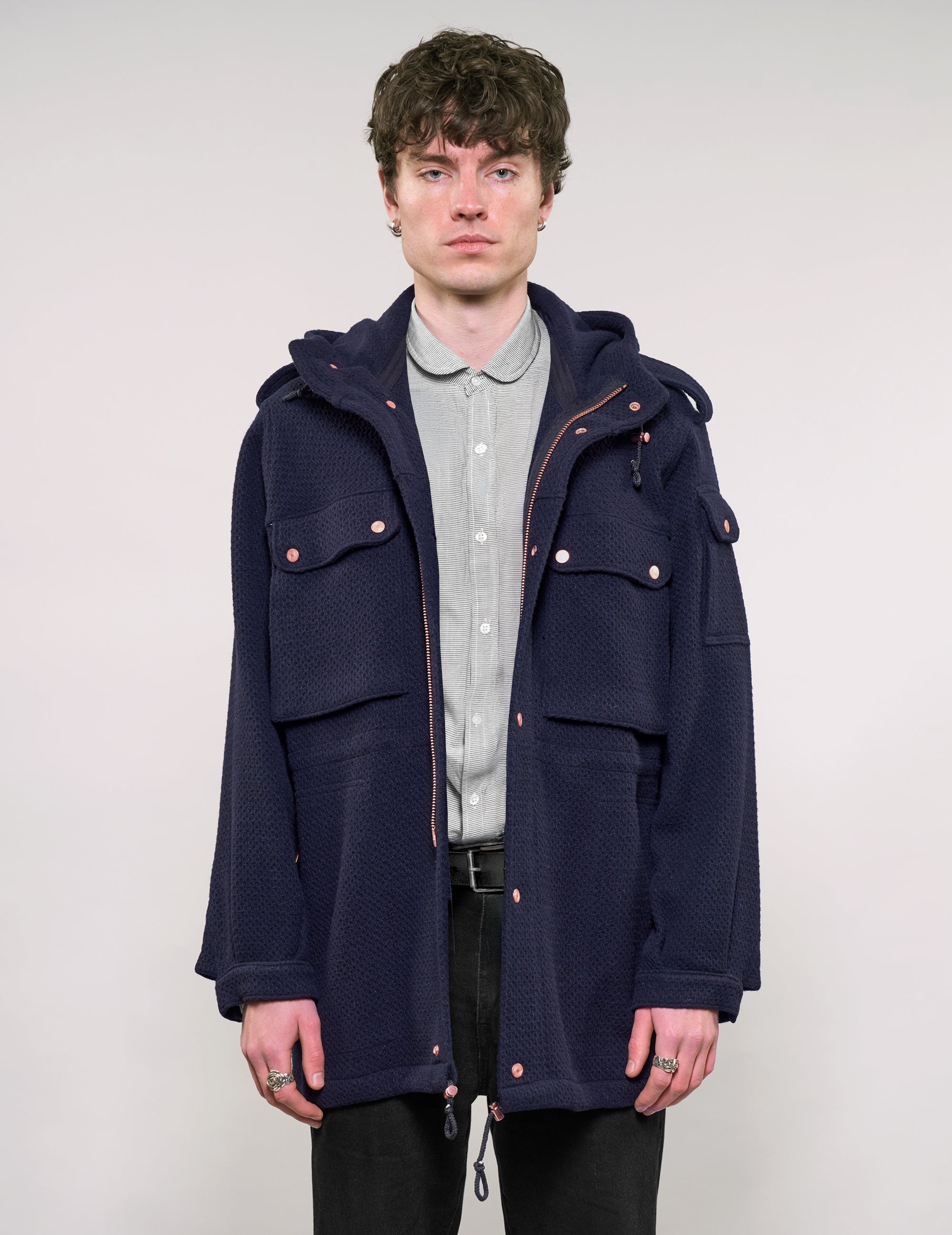 IMMORTAL Hooded Parka - Navy Waffle Texture