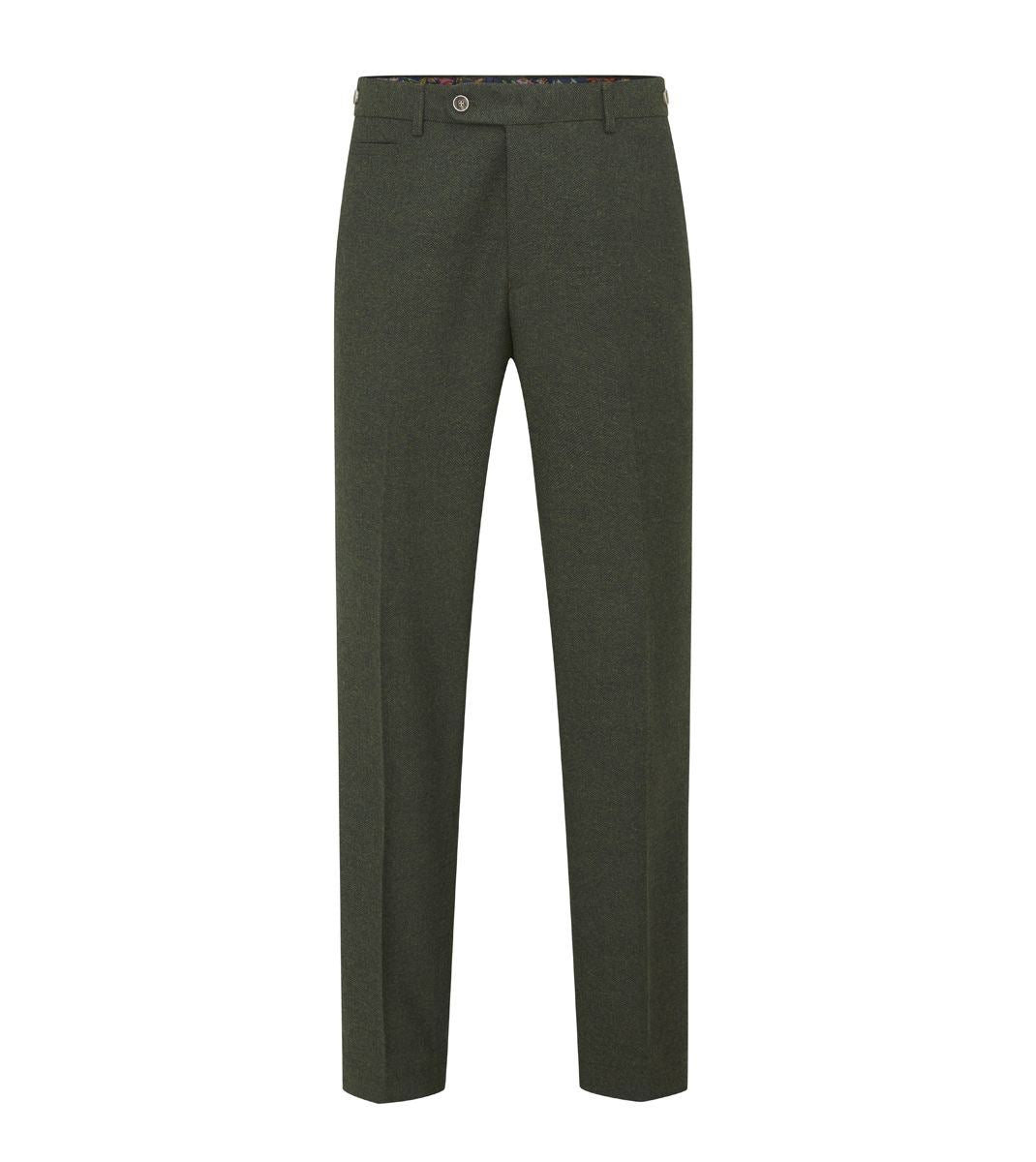 Skopes Jude Suit Tailored Fit Trousers For Men in Olive Green Tweed Herringbone, 30W to 58W