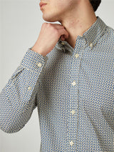 Ben Sherman Big Size Split Spot Print Long Sleeve Shirt For Men in Fog, 2XL-5XL