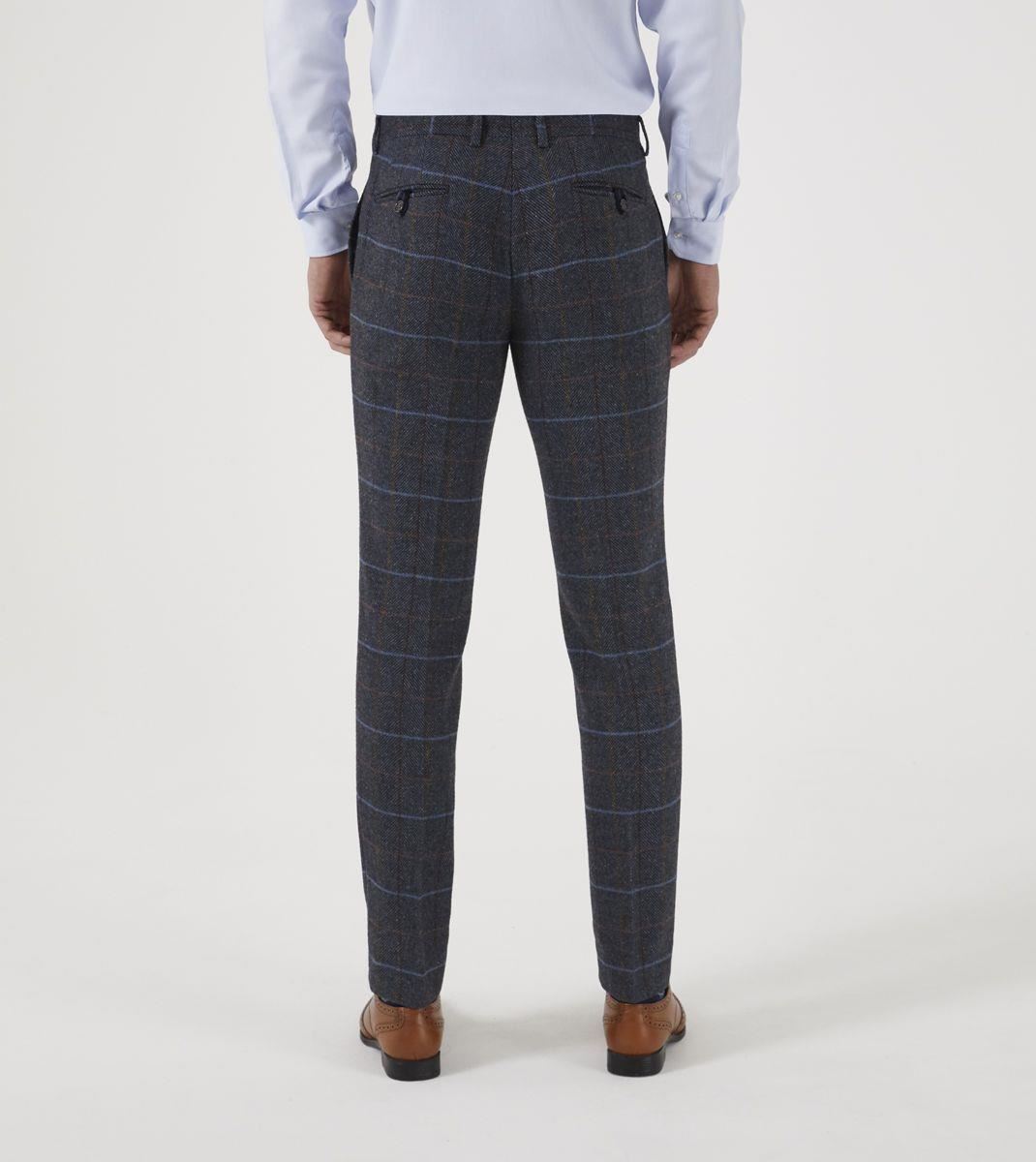 Skopes Men's Tailored Fit Doyle Wool Blend Check Suit Trouser in Grey Waist 32 to 56