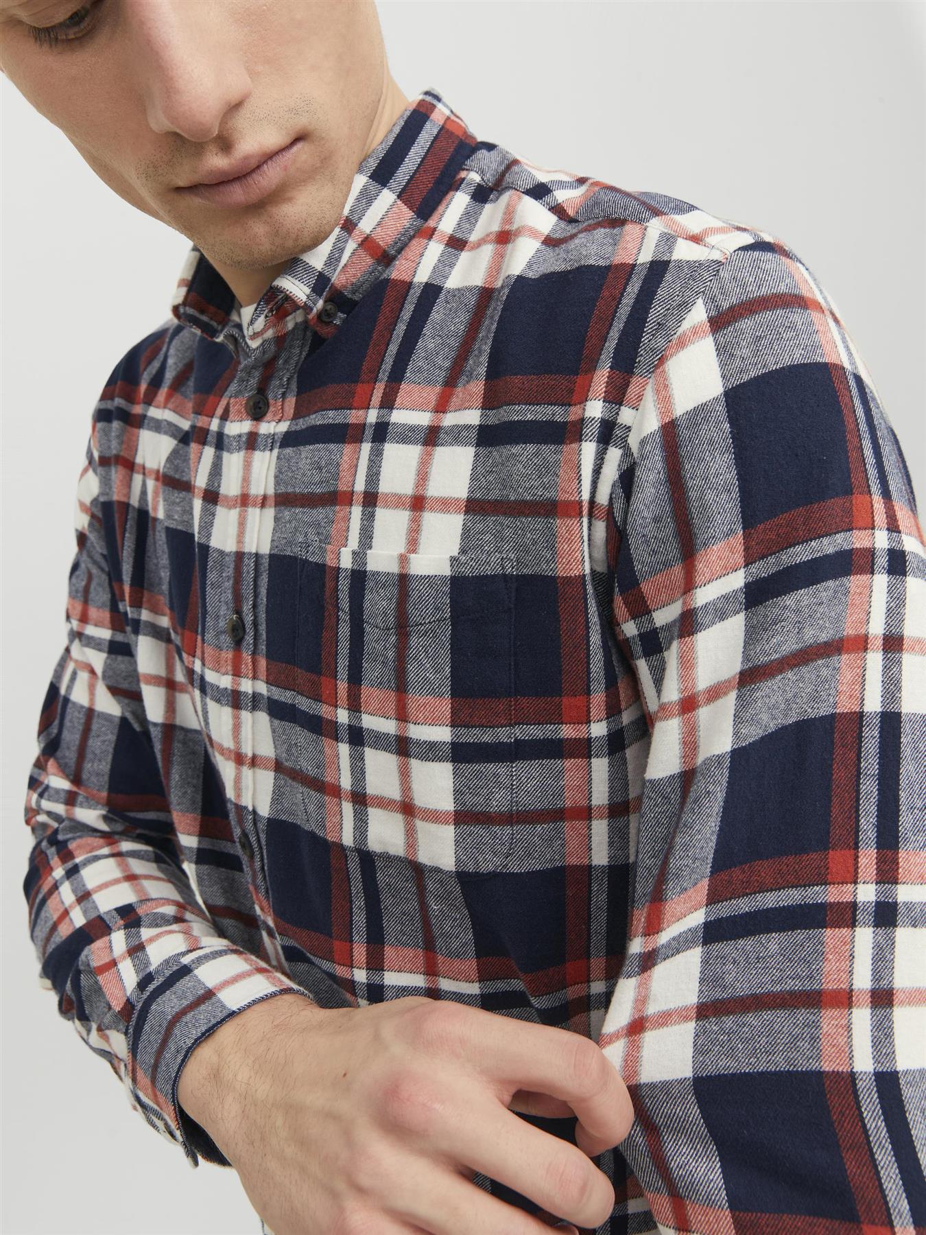 Jack & Jones Long Sleeves Check Shirt For Men (JJECLASSIC AUTUMN) in Hawaiian Sunset, L-XL
