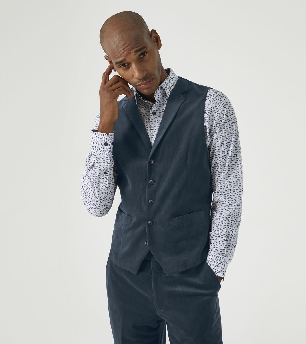 Skopes Atkinson Suit Waistcoat For Men in Teal Blue Corduroy, 34R to 62R