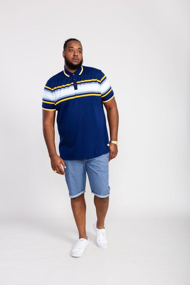 D555 Men's PELDON Chest Stripe Jersey Polo Shirt in Denim Marl 2XL to 6XL
